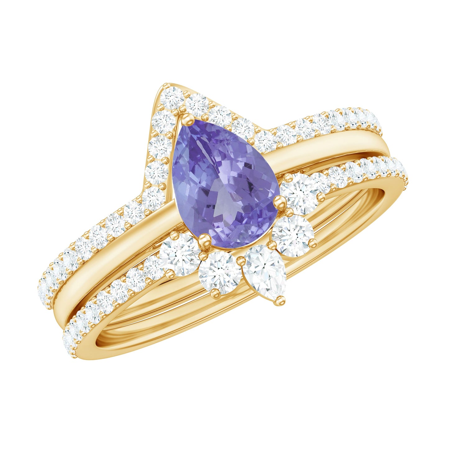 Natural Tanzanite Diamond 3 Piece Wedding Ring Set