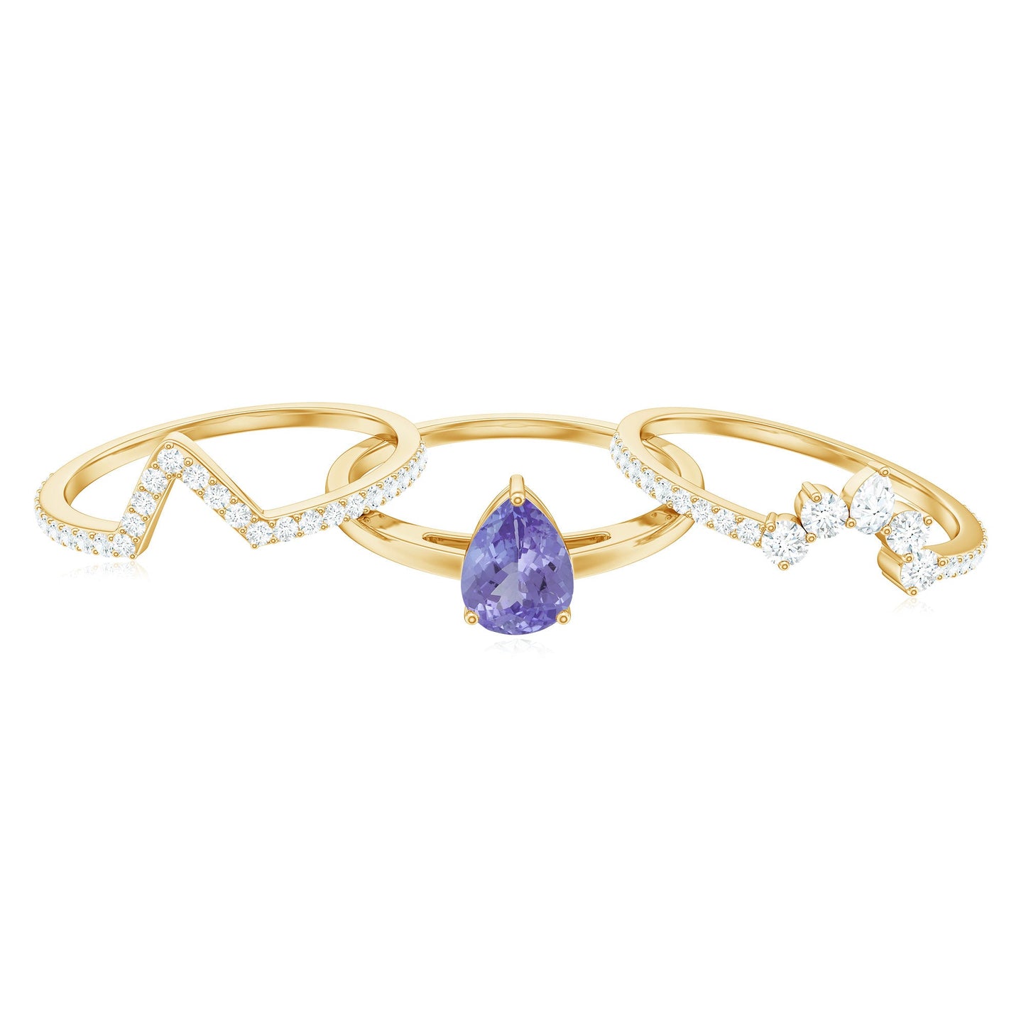 Natural Tanzanite Diamond 3 Piece Wedding Ring Set