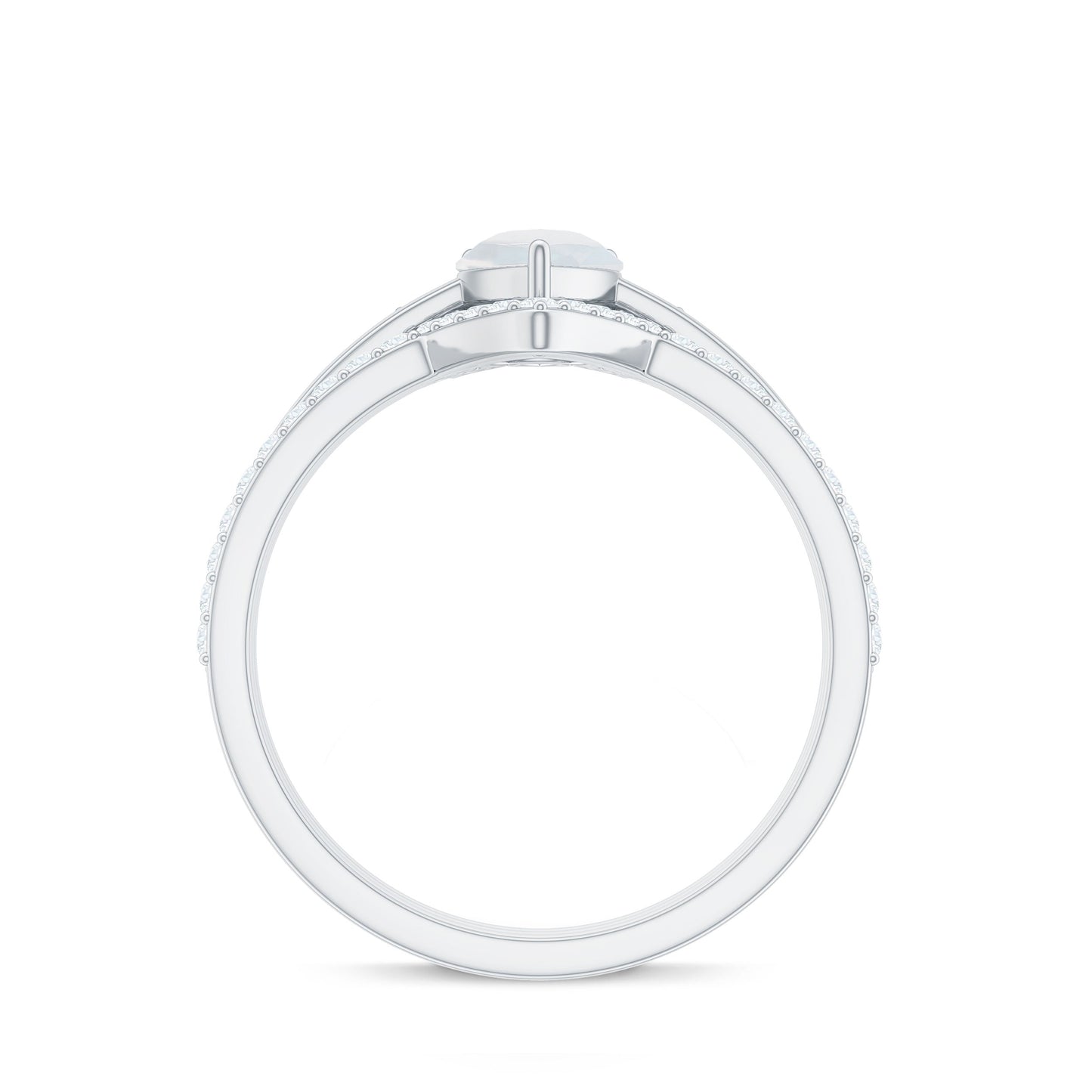 Pear Cut Moonstone Trio Wedding Ring Set with Moissanite