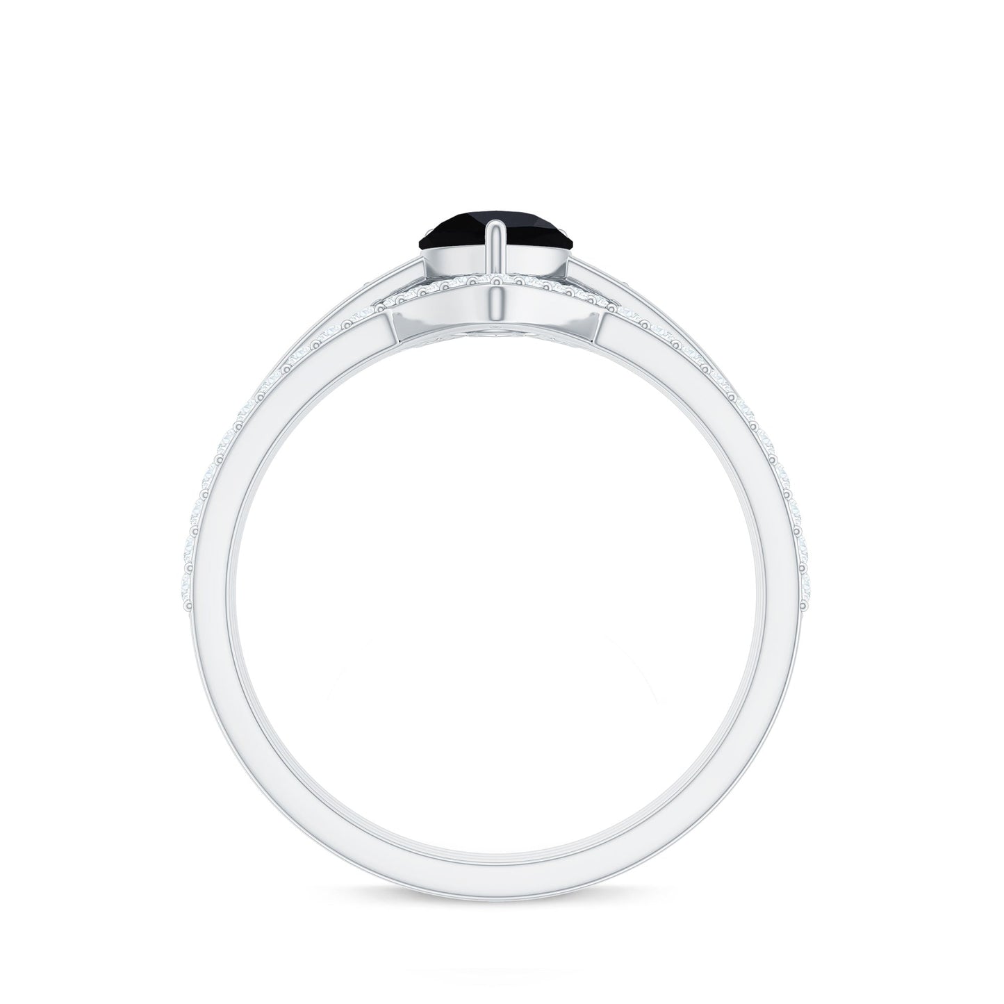 6X8mm Pear Shaped Black Onyx Engagement Ring With Ring Guards