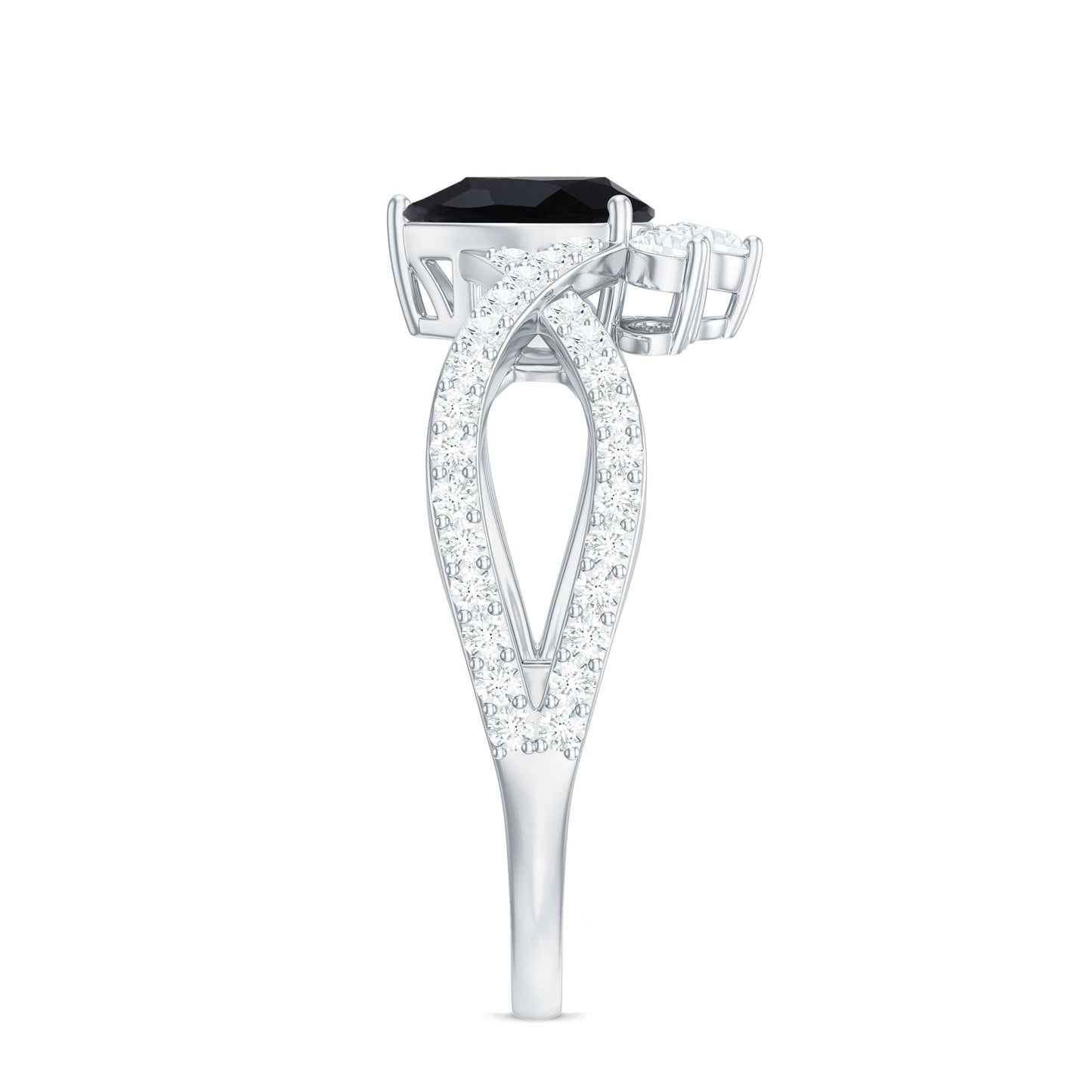 6X8mm Pear Shaped Black Onyx Designer Engagement Ring with Diamond