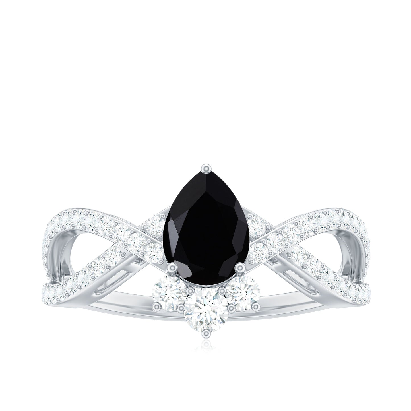 6X8mm Pear Shaped Black Onyx Designer Engagement Ring with Diamond