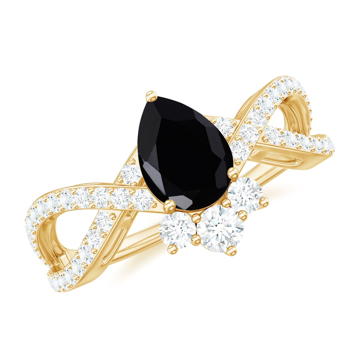 6X8mm Pear Shaped Black Onyx Designer Engagement Ring with Diamond