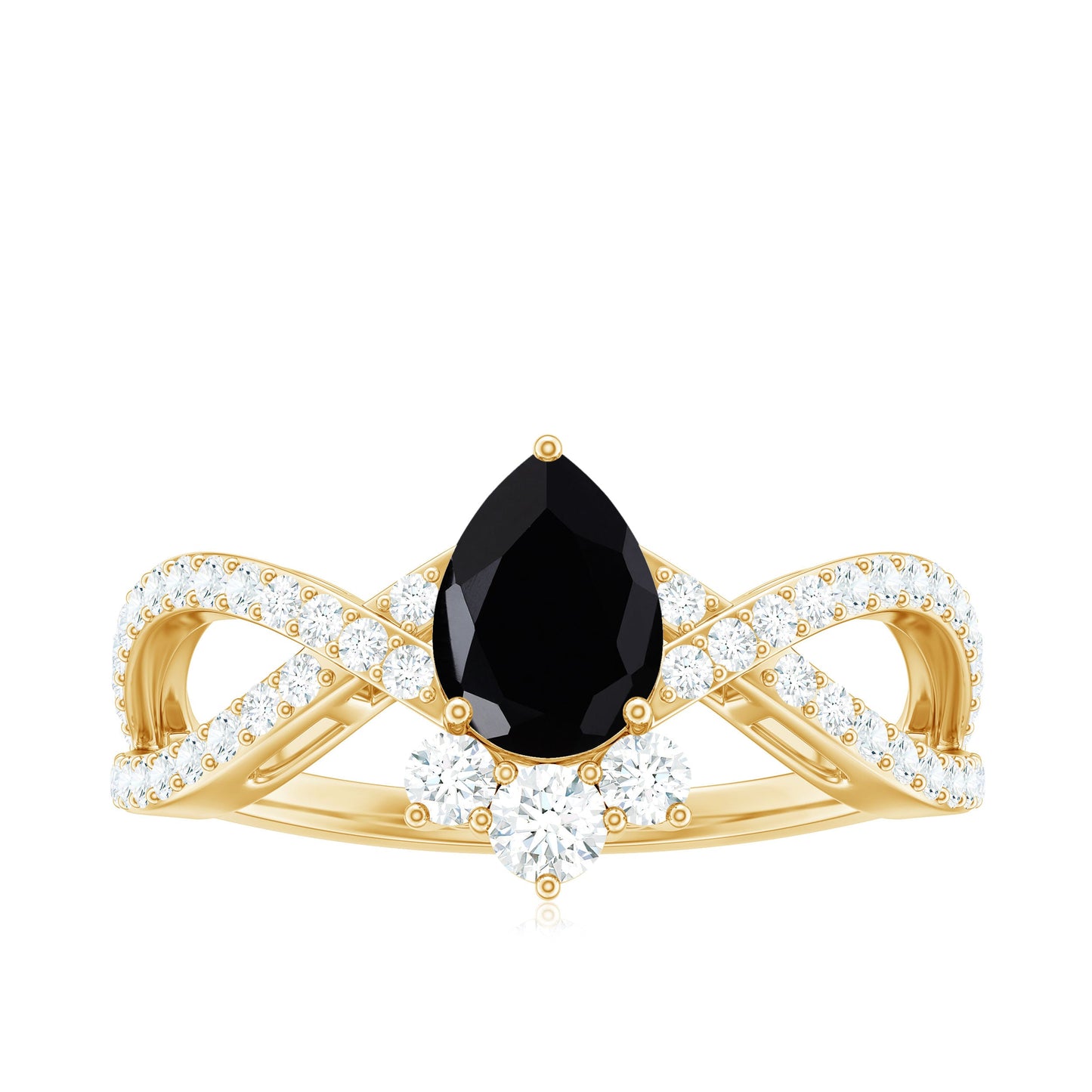 6X8mm Pear Shaped Black Onyx Designer Engagement Ring with Diamond