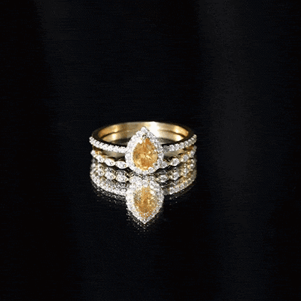 Real 0.6 Carat Citrine Teardrop Bridal Ring Set with Moissanite