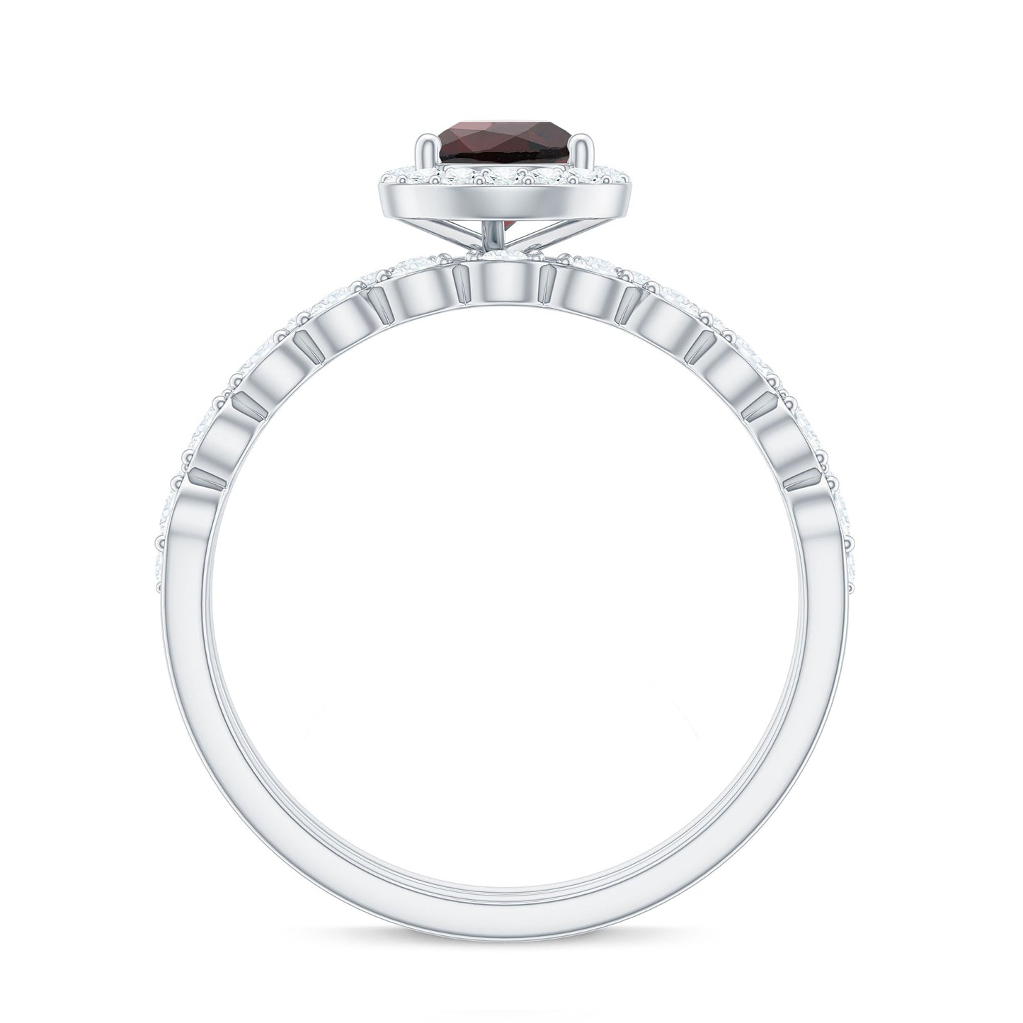 Natural 5X7mm Pear Shape Garnet Wedding Engagement Ring Set of 2