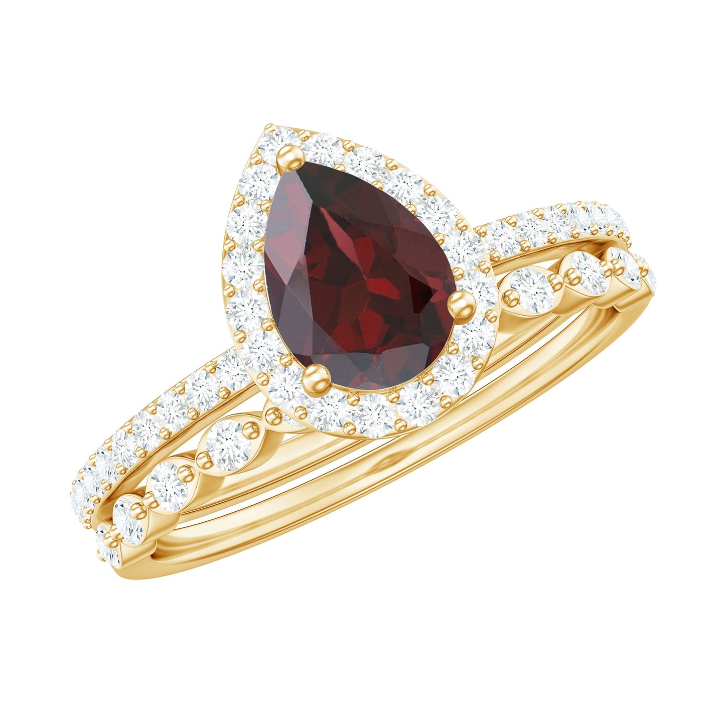 Natural 5X7mm Pear Shape Garnet Wedding Engagement Ring Set of 2