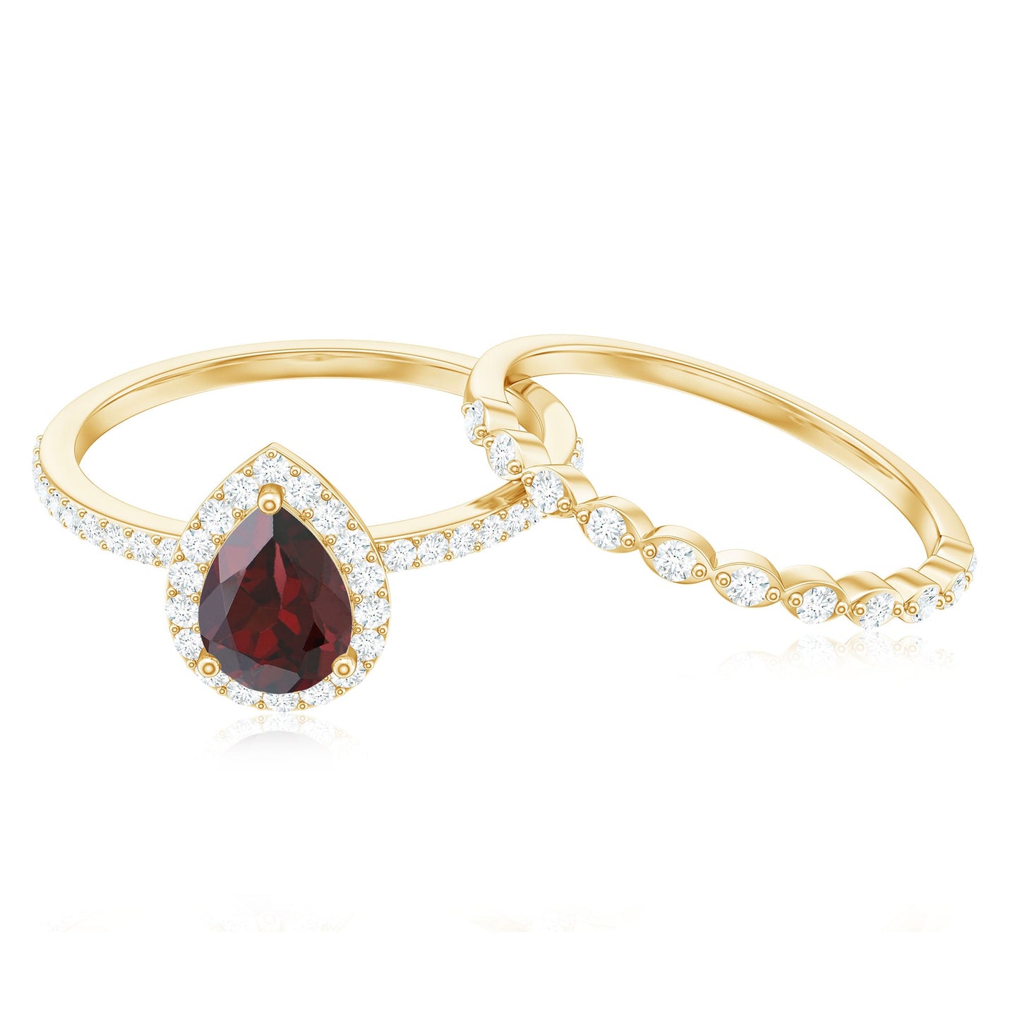 Natural 5X7mm Pear Shape Garnet Wedding Engagement Ring Set of 2