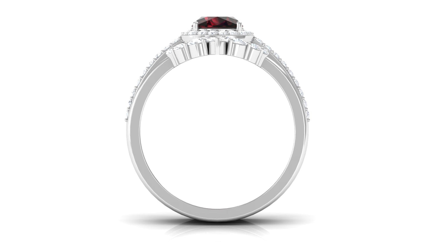 Natural 8mm Cushion Cut Garnet Statement Bridal Ring Set