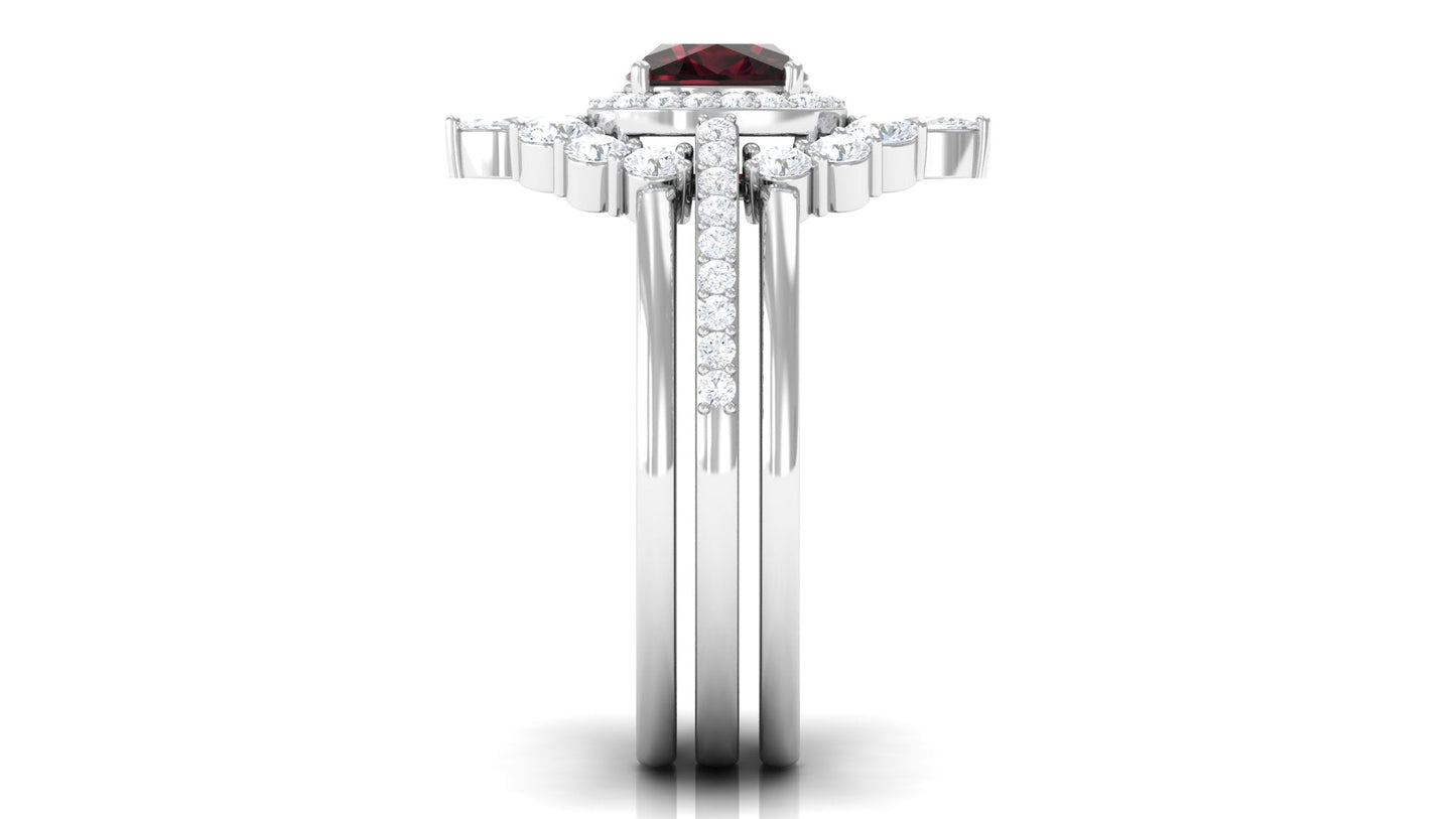 Natural 8mm Cushion Cut Garnet Statement Bridal Ring Set