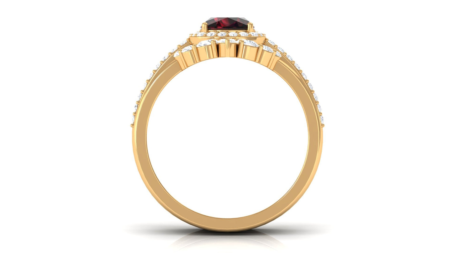 Natural 8mm Cushion Cut Garnet Statement Bridal Ring Set