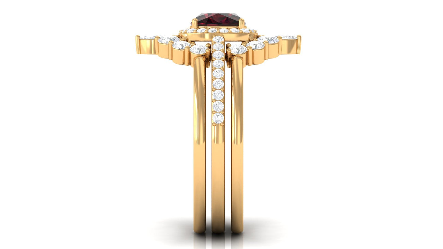 Natural 8mm Cushion Cut Garnet Statement Bridal Ring Set