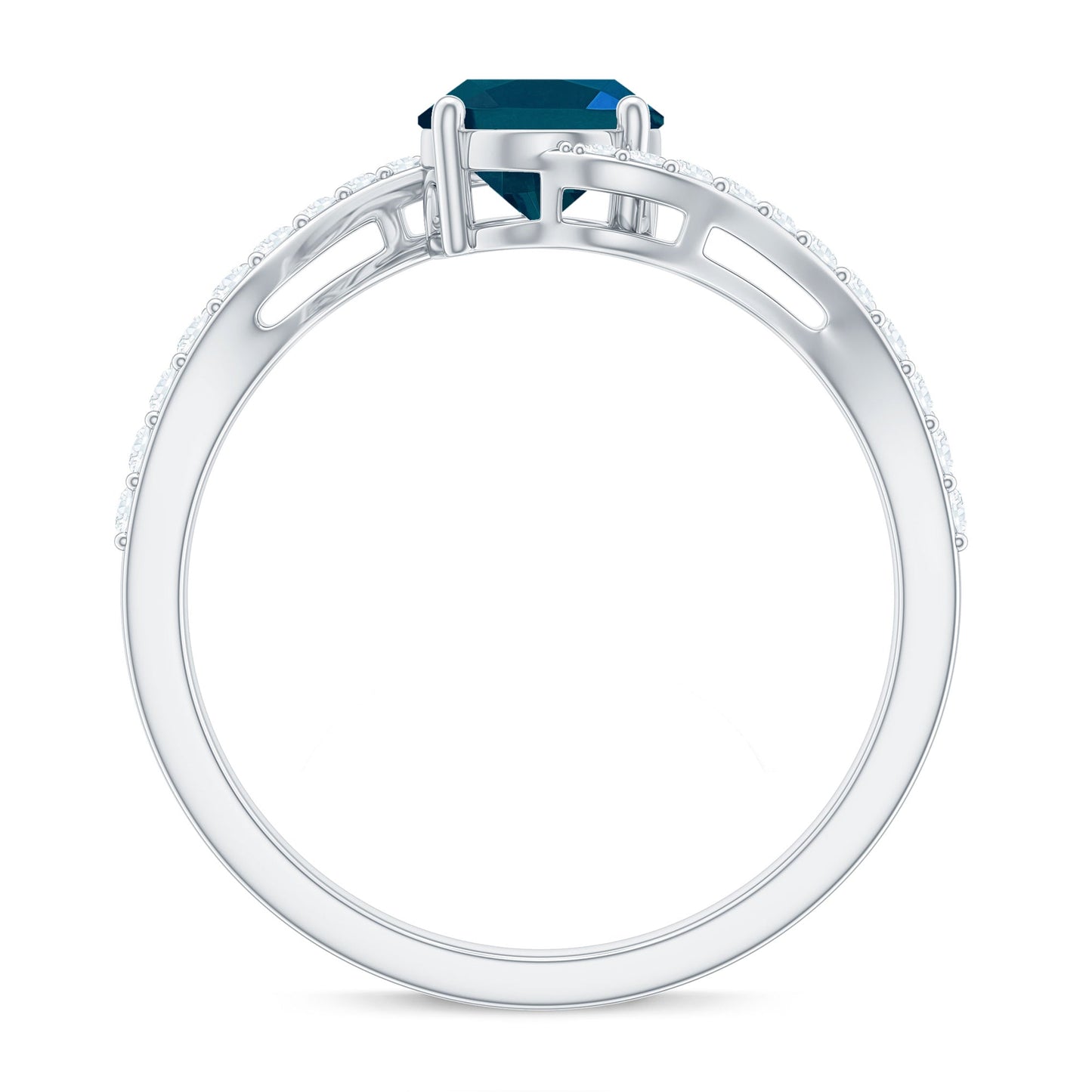 6X8mm Oval Cut London Blue Topaz and Diamond Bypass Engagement Ring