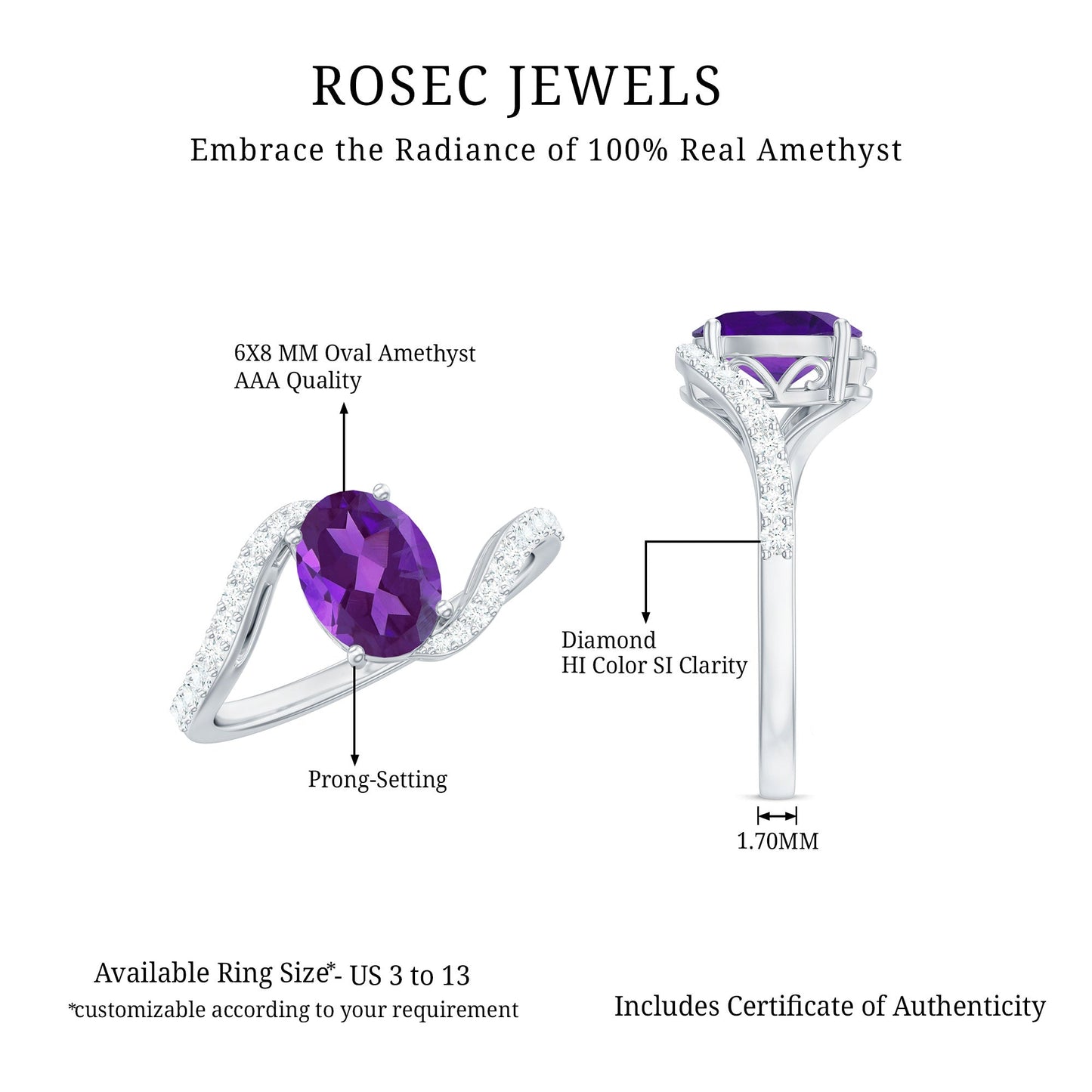 Oval Solitaire Amethyst Engagement Ring with Diamond