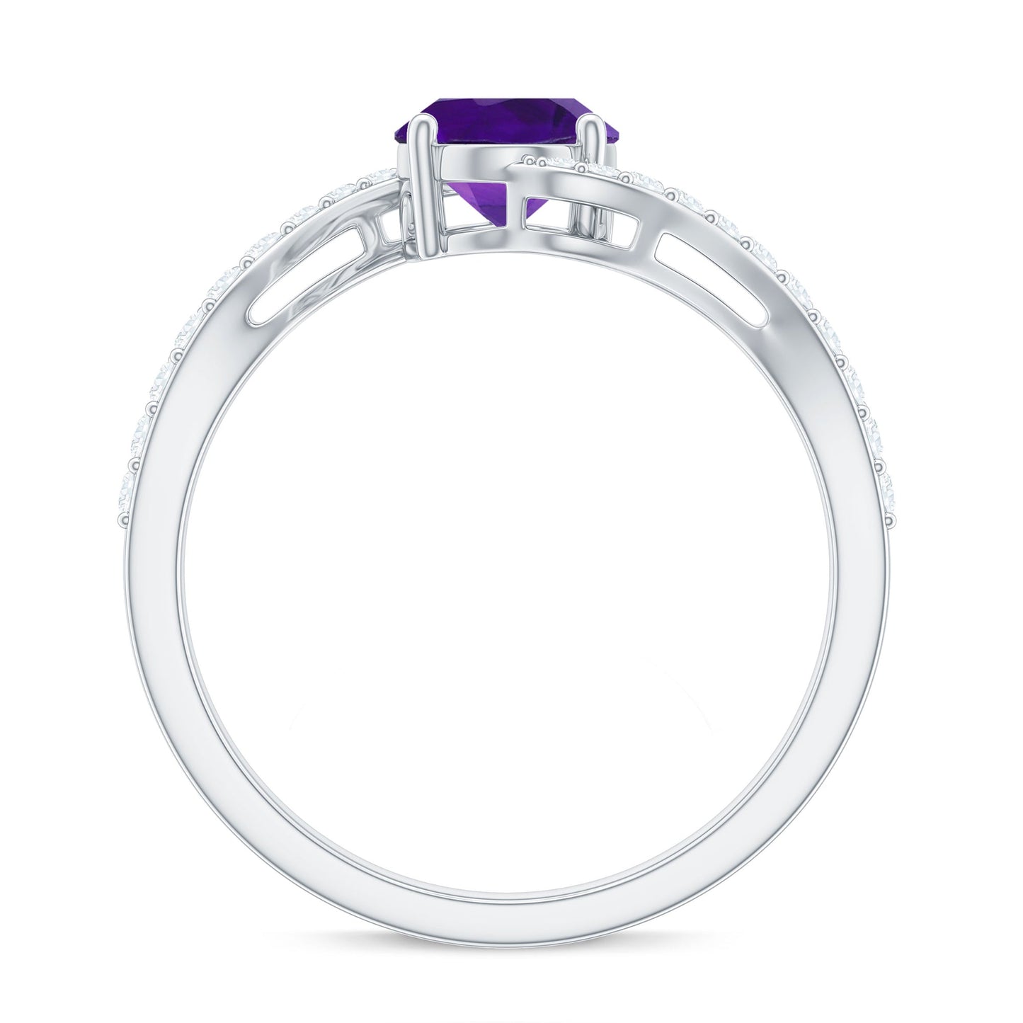 Oval Solitaire Amethyst Engagement Ring with Diamond
