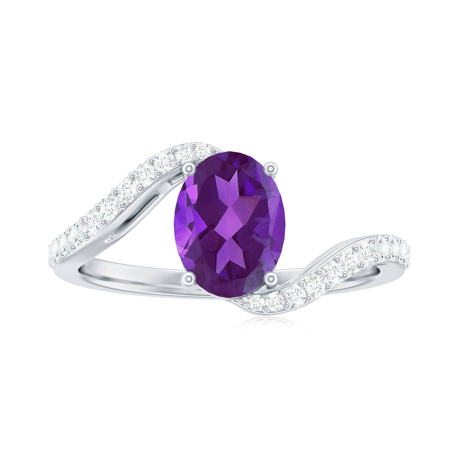 Oval Solitaire Amethyst Engagement Ring with Diamond