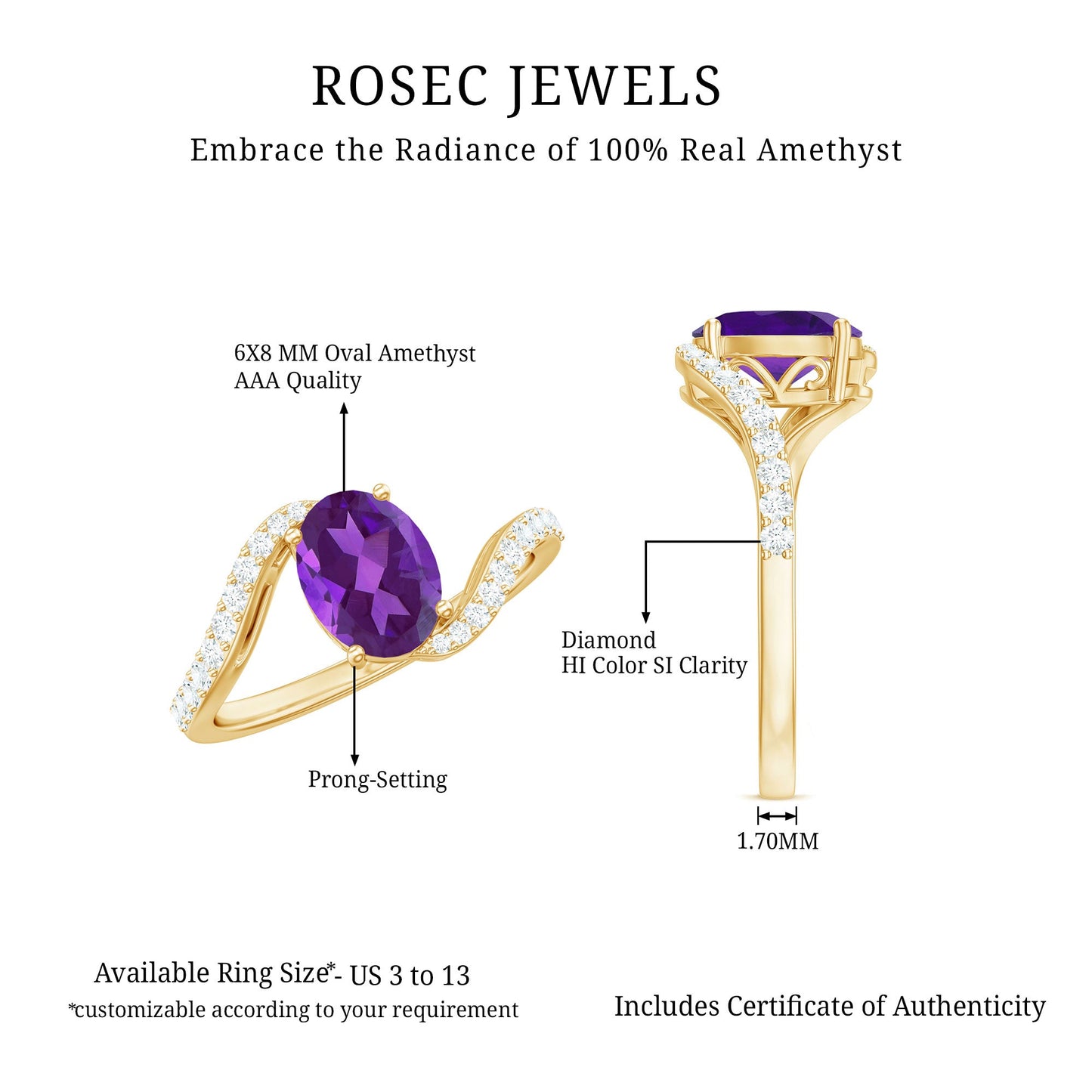 Oval Solitaire Amethyst Engagement Ring with Diamond