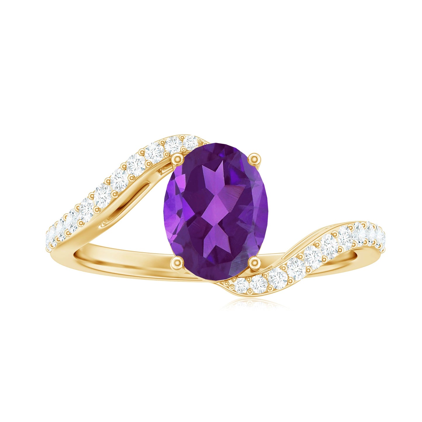 Oval Solitaire Amethyst Engagement Ring with Diamond