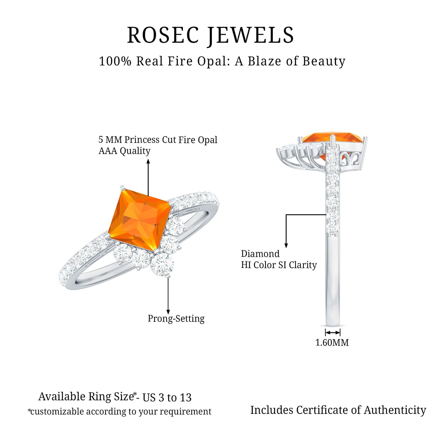 1.25 CT Designer Fire Opal and Diamond Engagement Ring