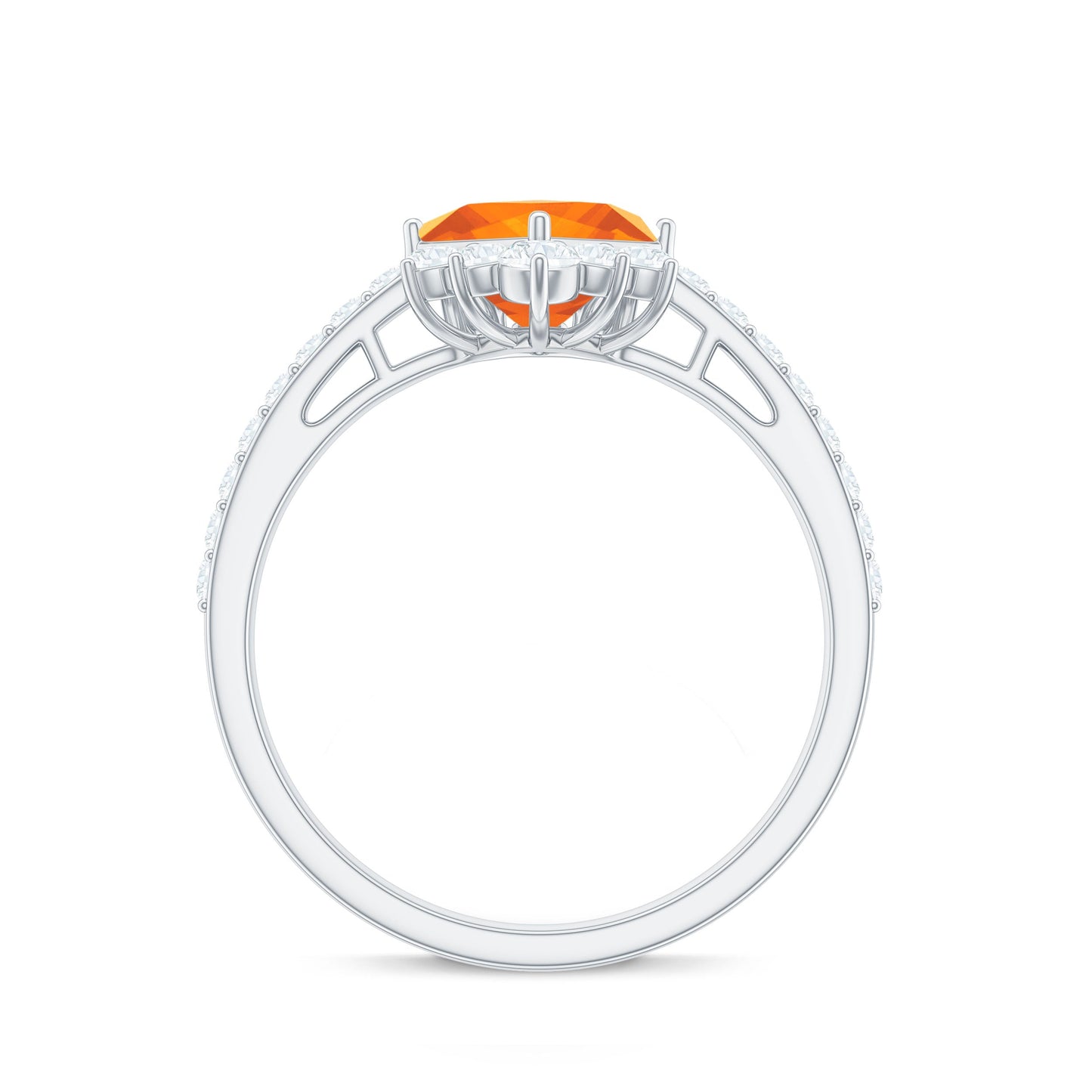 1.25 CT Designer Fire Opal and Diamond Engagement Ring