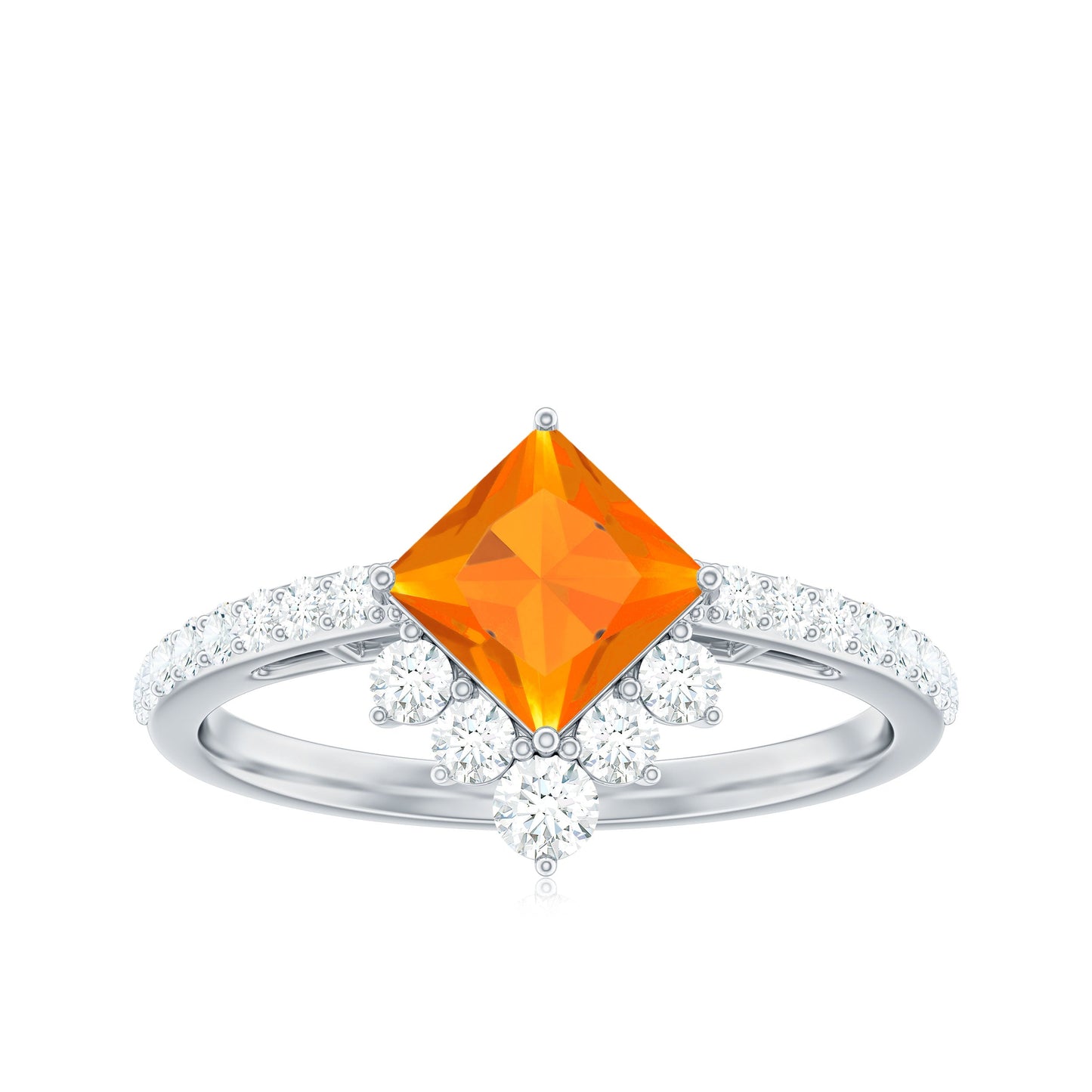 1.25 CT Designer Fire Opal and Diamond Engagement Ring