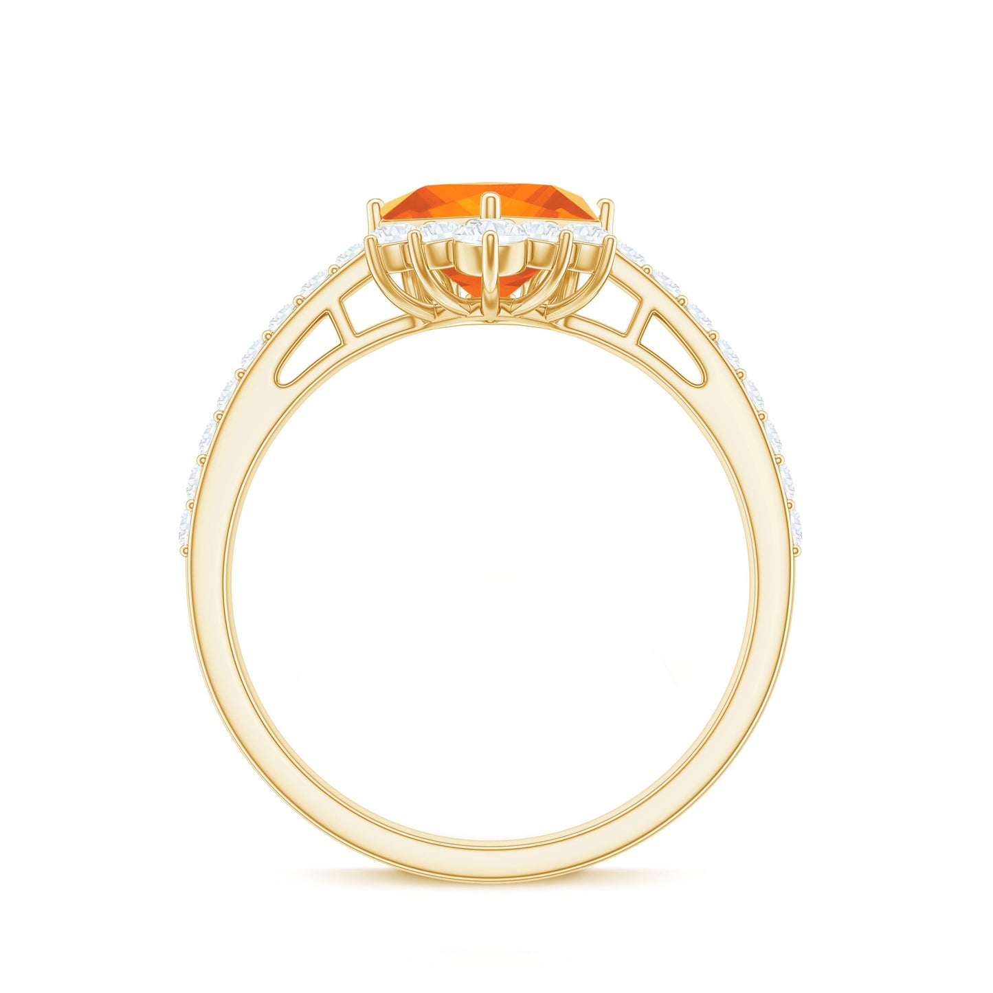 1.25 CT Designer Fire Opal and Diamond Engagement Ring