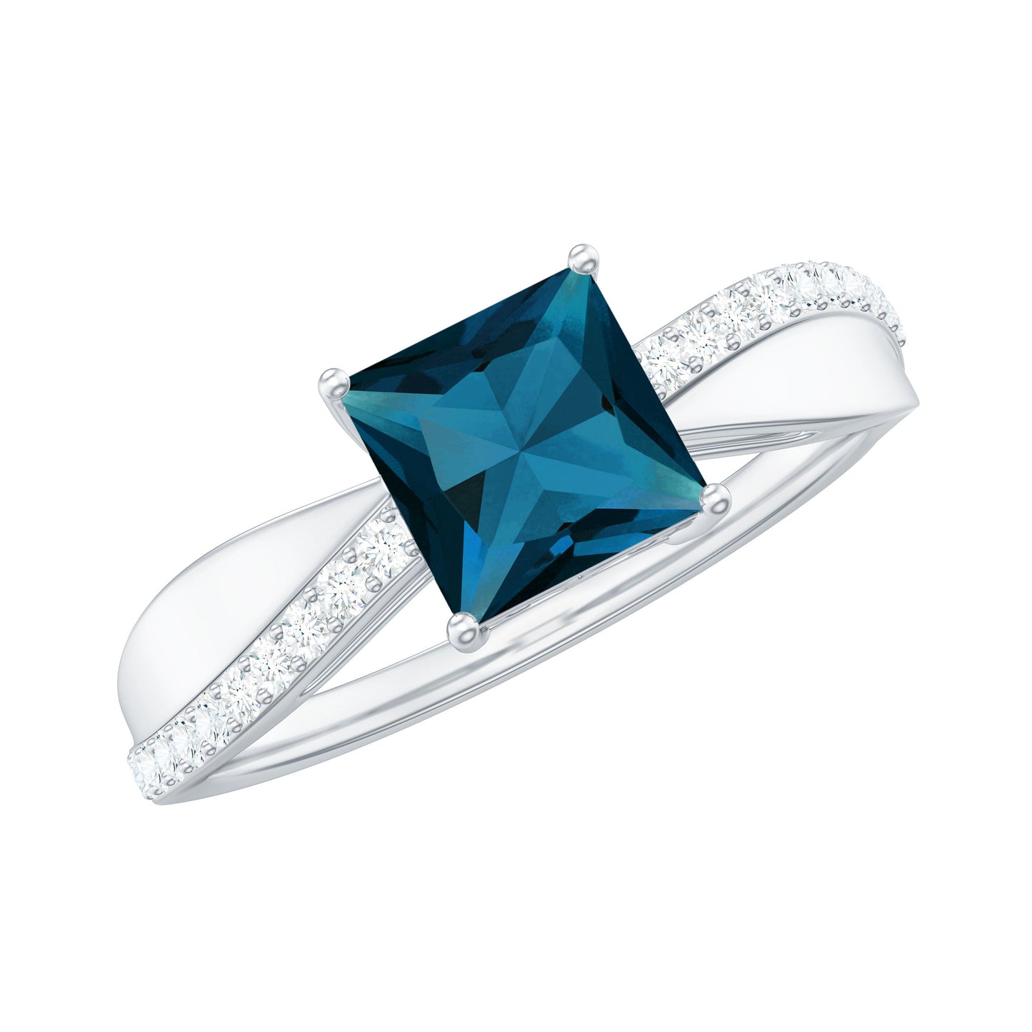 6mm Princess Cut London Blue Topaz Solitaire Engagement Ring with Certificate