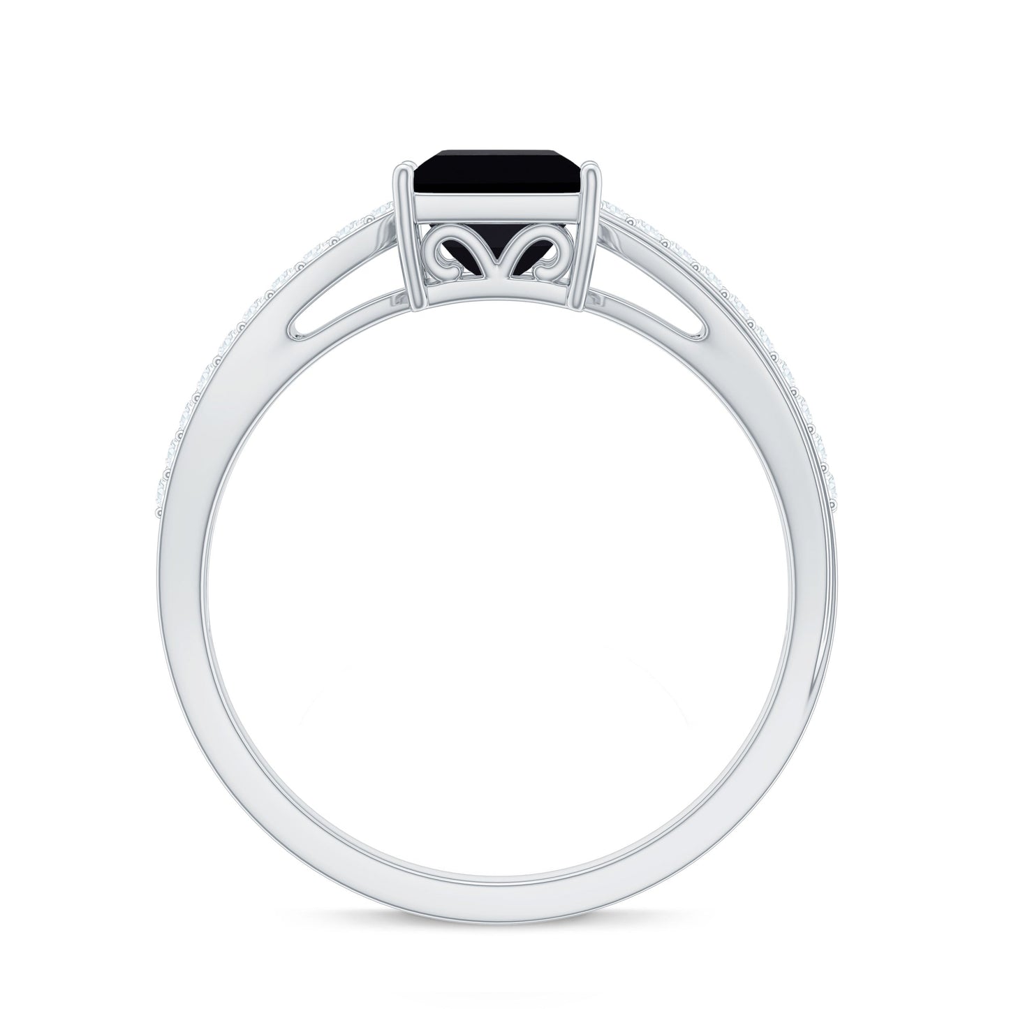 5mm Princess Cut Black Onyx Solitaire Engagement Ring with Diamond
