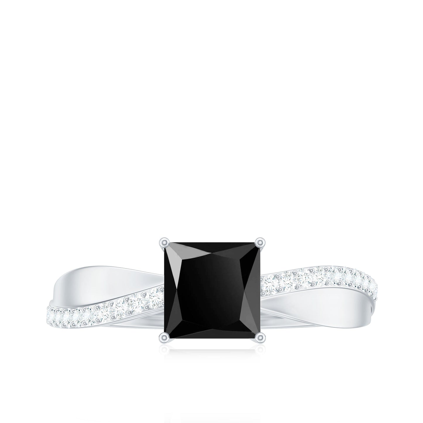 5mm Princess Cut Black Onyx Solitaire Engagement Ring with Diamond