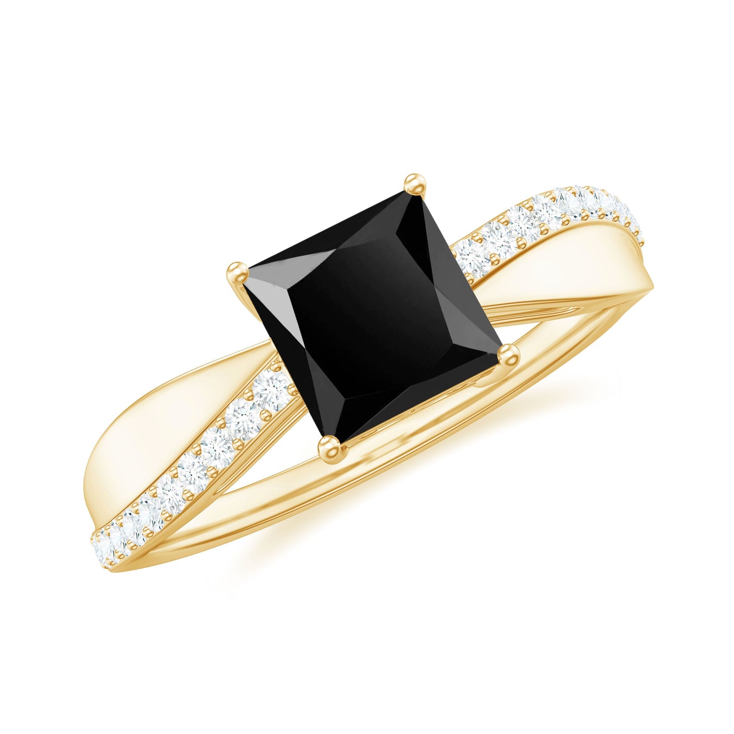5mm Princess Cut Black Onyx Solitaire Engagement Ring with Diamond