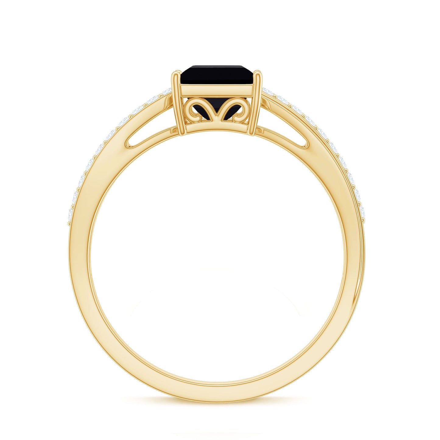 5mm Princess Cut Black Onyx Solitaire Engagement Ring with Diamond