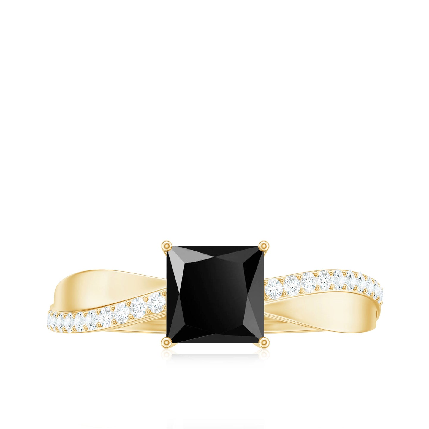 5mm Princess Cut Black Onyx Solitaire Engagement Ring with Diamond