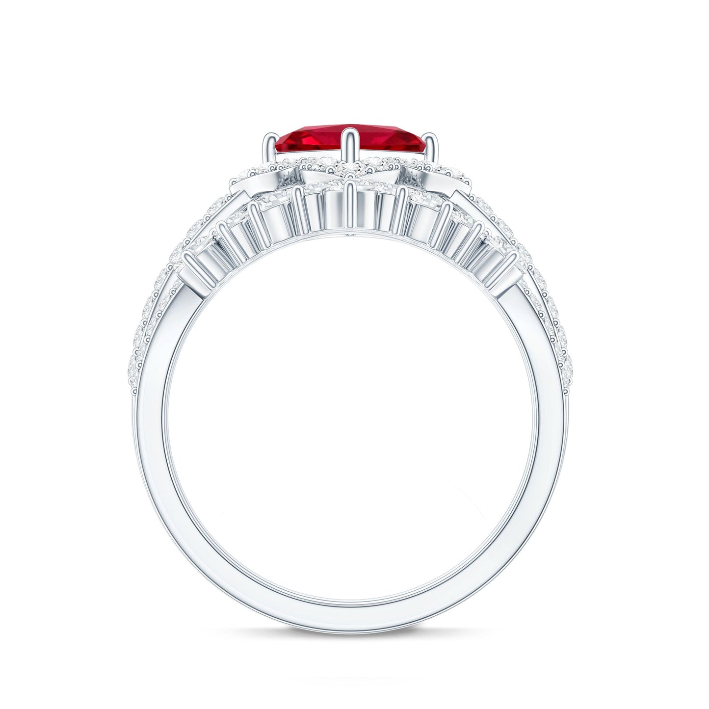 3.25 CT Designer Created Ruby and Moissanite Wedding Ring Set