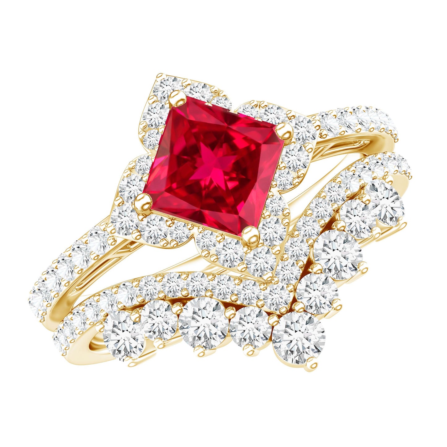3.25 CT Designer Created Ruby and Moissanite Wedding Ring Set