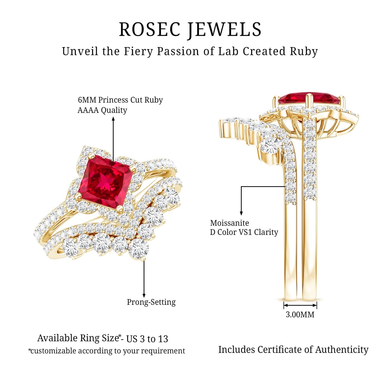 3.25 CT Designer Created Ruby and Moissanite Wedding Ring Set