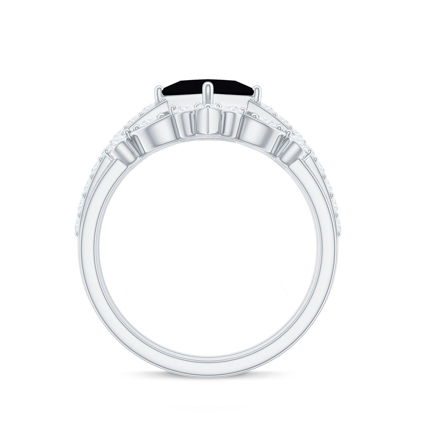 5mm Princess Cut Black Onyx Bridal Rings Set with Moissanite