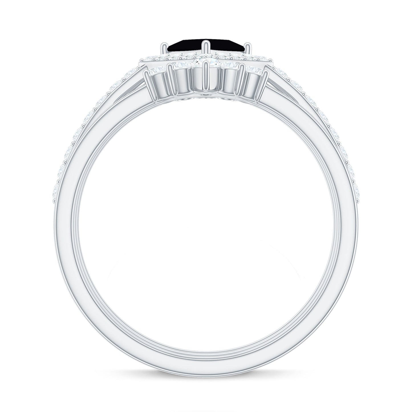 Certified 5mm Princess Cut Black Onyx Wedding Rings Set with Moissanite Band