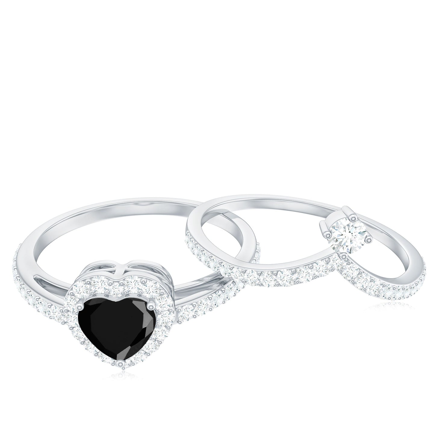 Created Black Diamond Heart Engagement Ring Set with Diamond