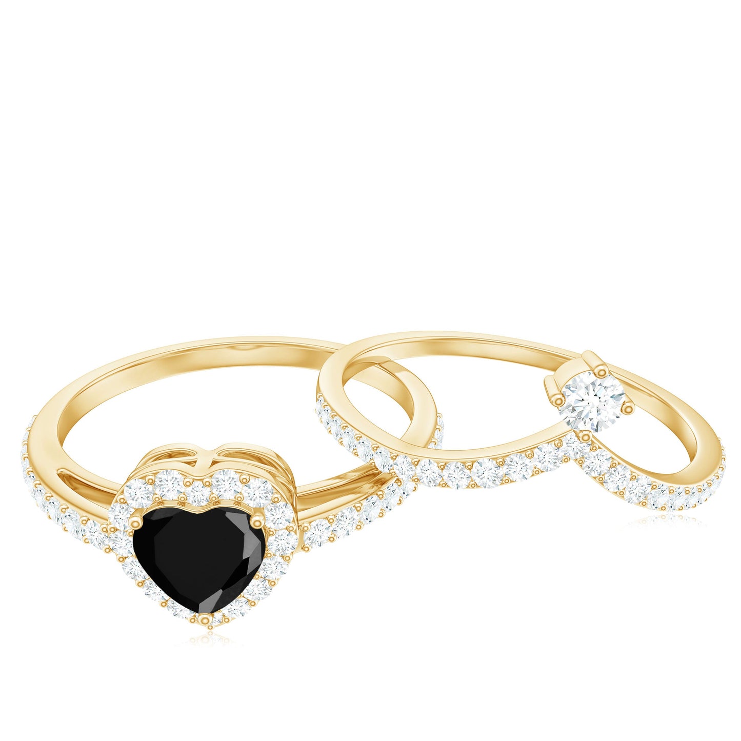 Created Black Diamond Heart Engagement Ring Set with Diamond