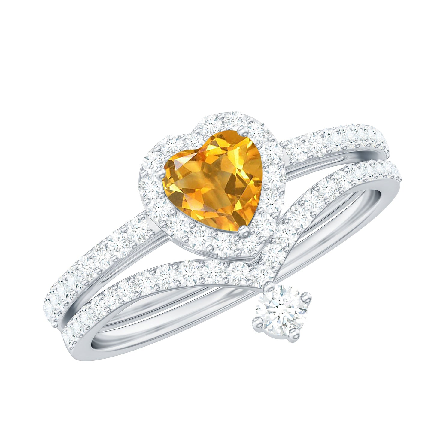 Certified Real Citrine Heart Shape Engagement Ring with Enhancer