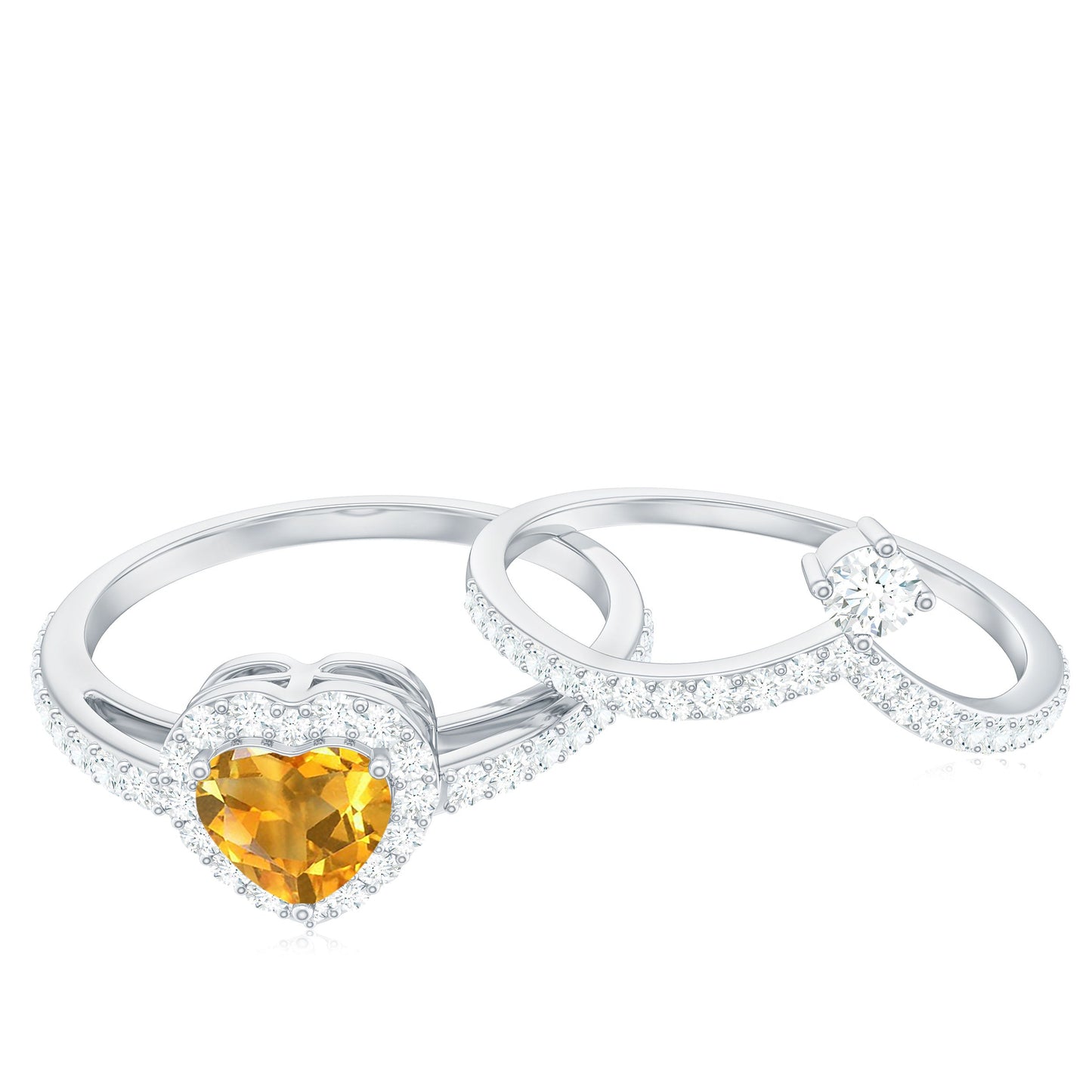 Certified Real Citrine Heart Shape Engagement Ring with Enhancer