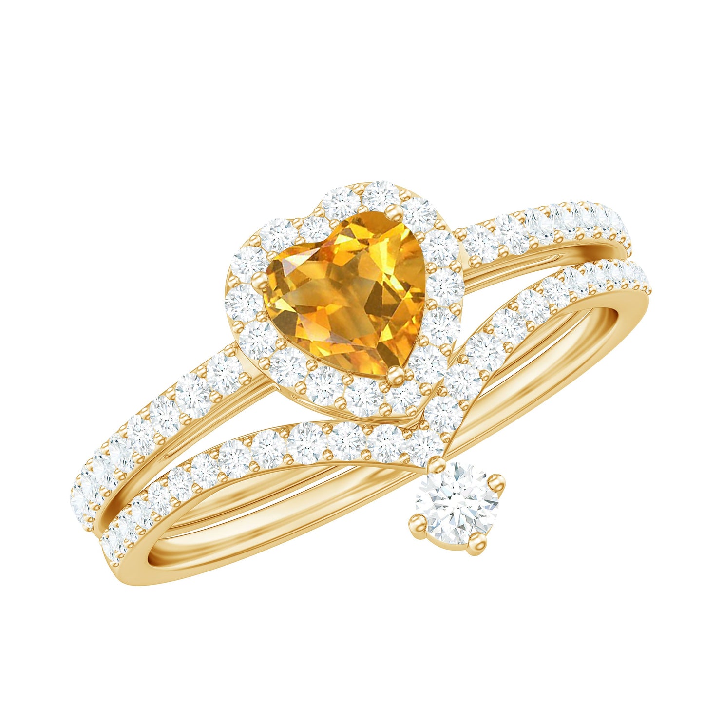 Certified Real Citrine Heart Shape Engagement Ring with Enhancer