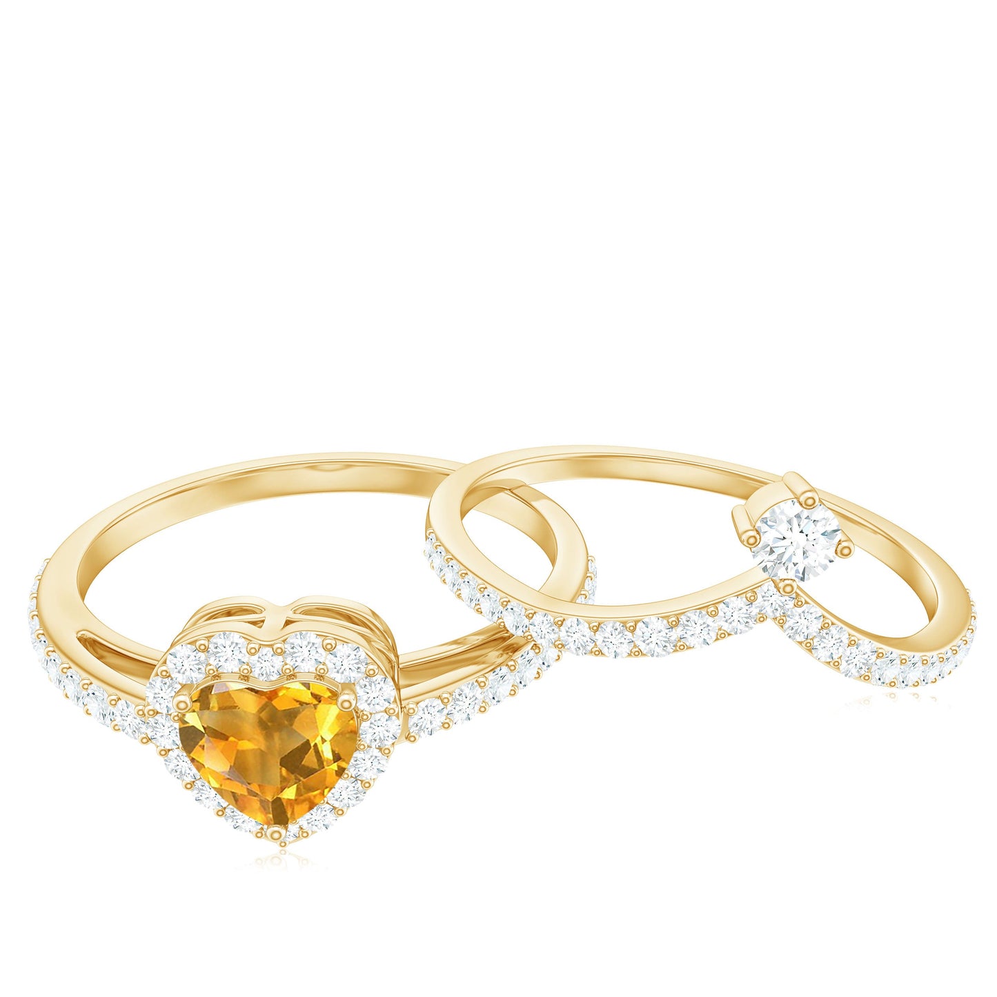 Certified Real Citrine Heart Shape Engagement Ring with Enhancer