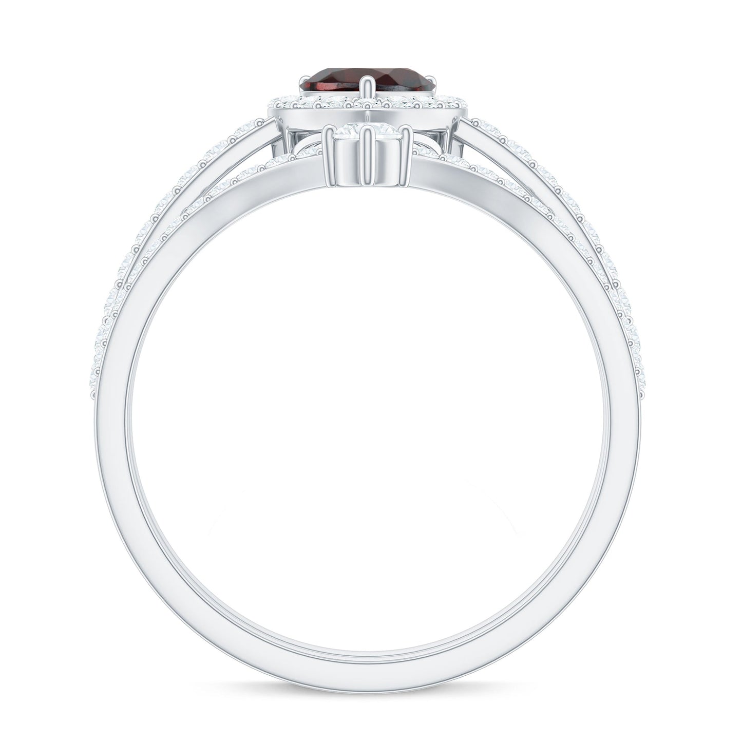 Natural Garnet Diamond Heart Engagement Ring Wedding Band Set