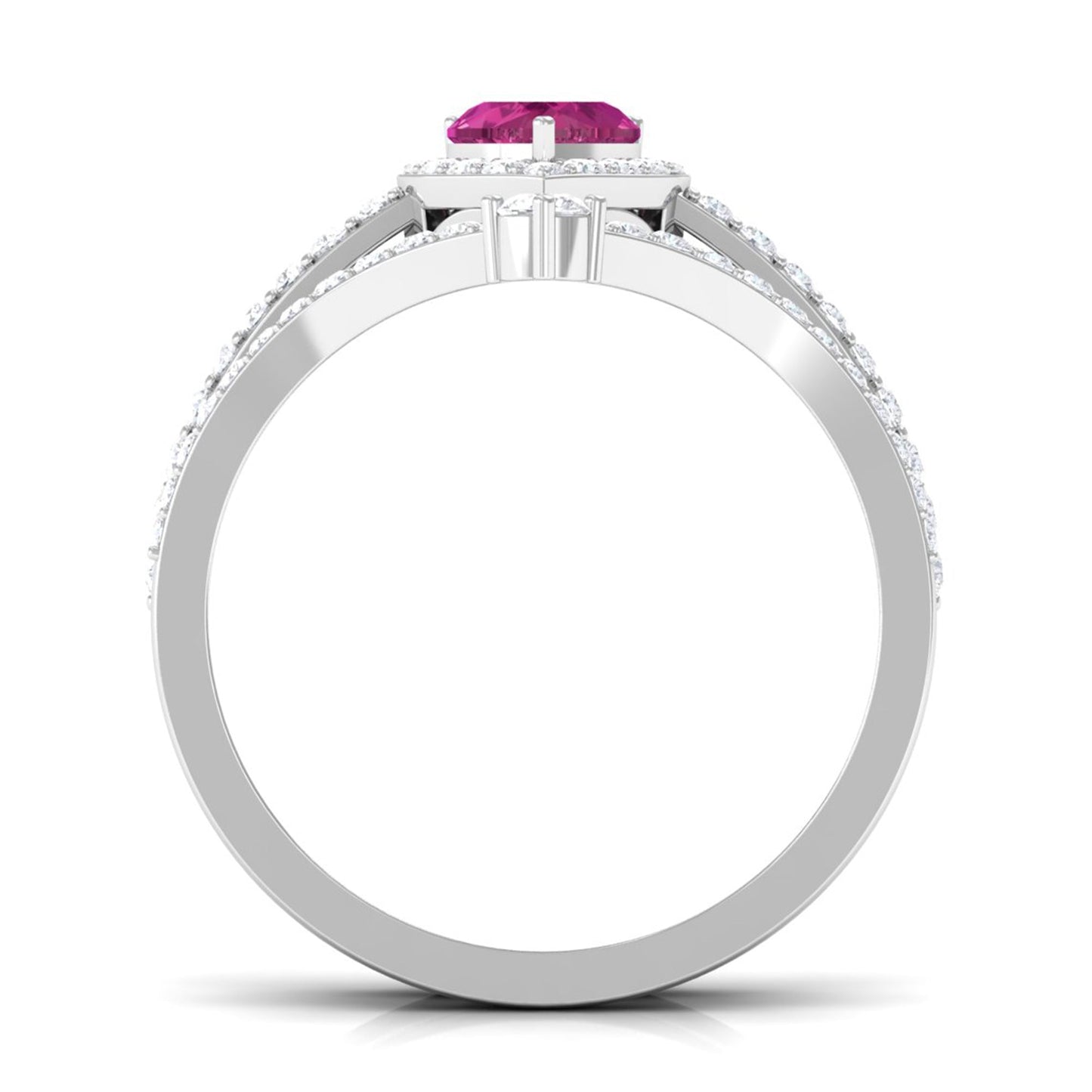 Genuine Pink Tourmaline Ring Set with Moissanite
