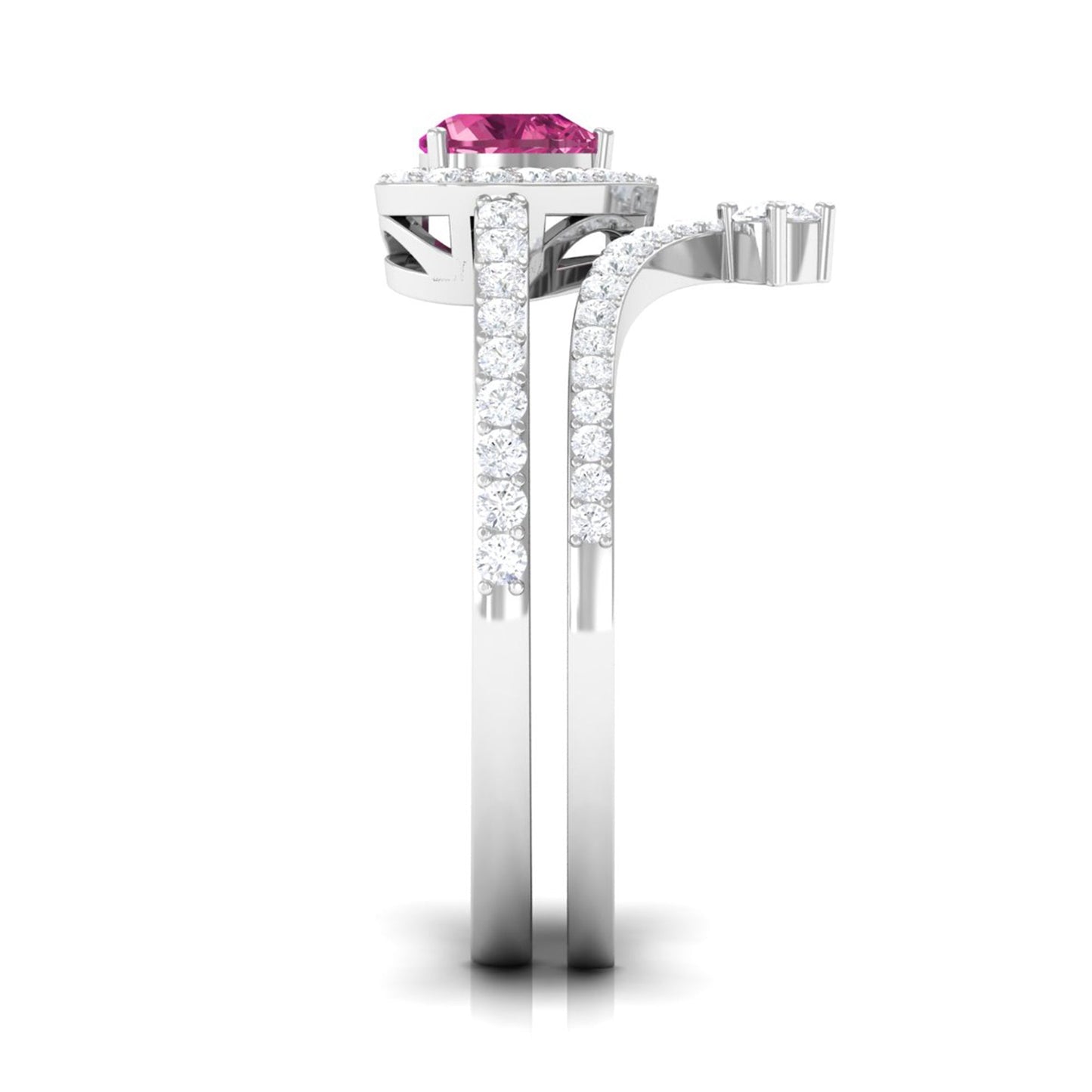 Genuine Pink Tourmaline Ring Set with Moissanite