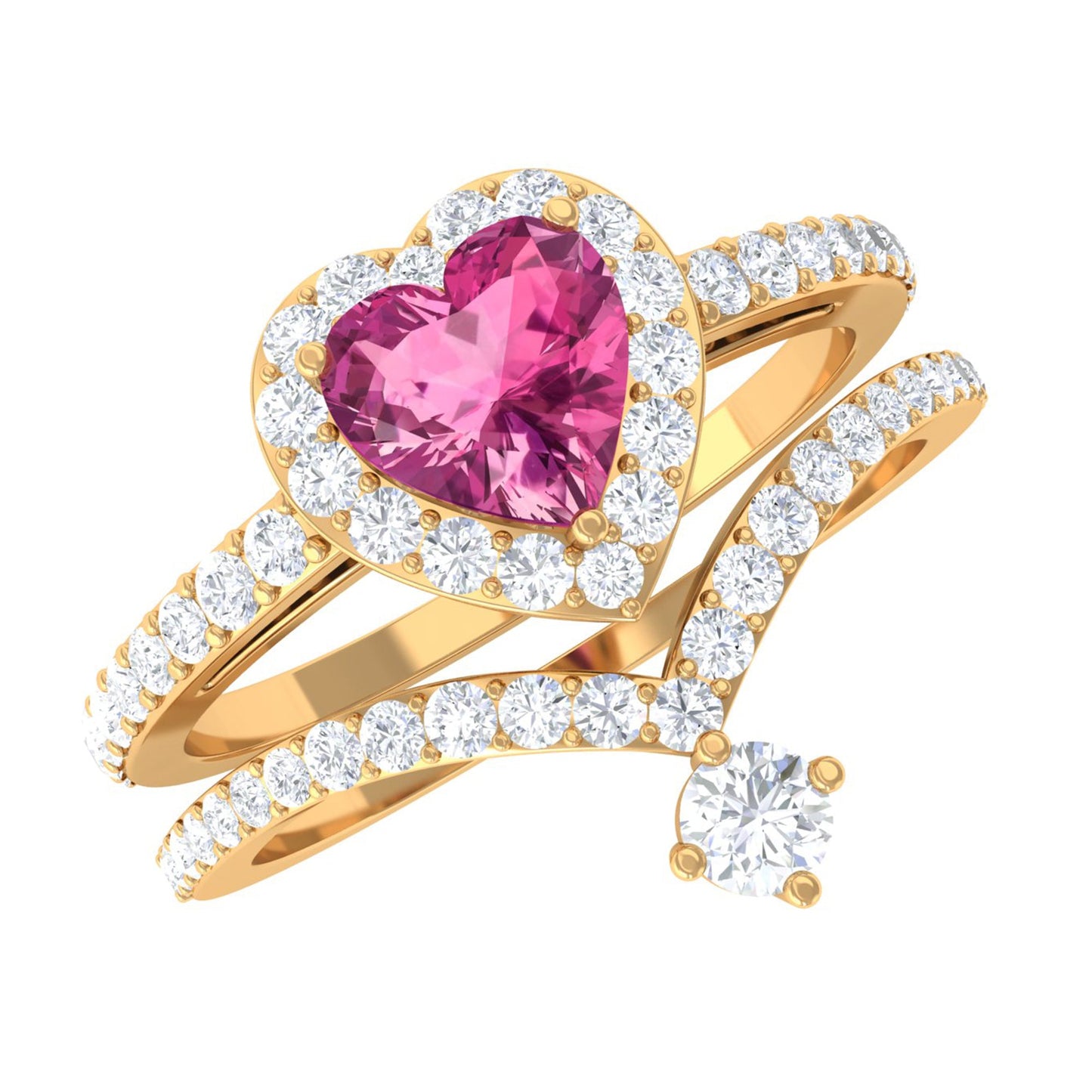 Genuine Pink Tourmaline Ring Set with Moissanite