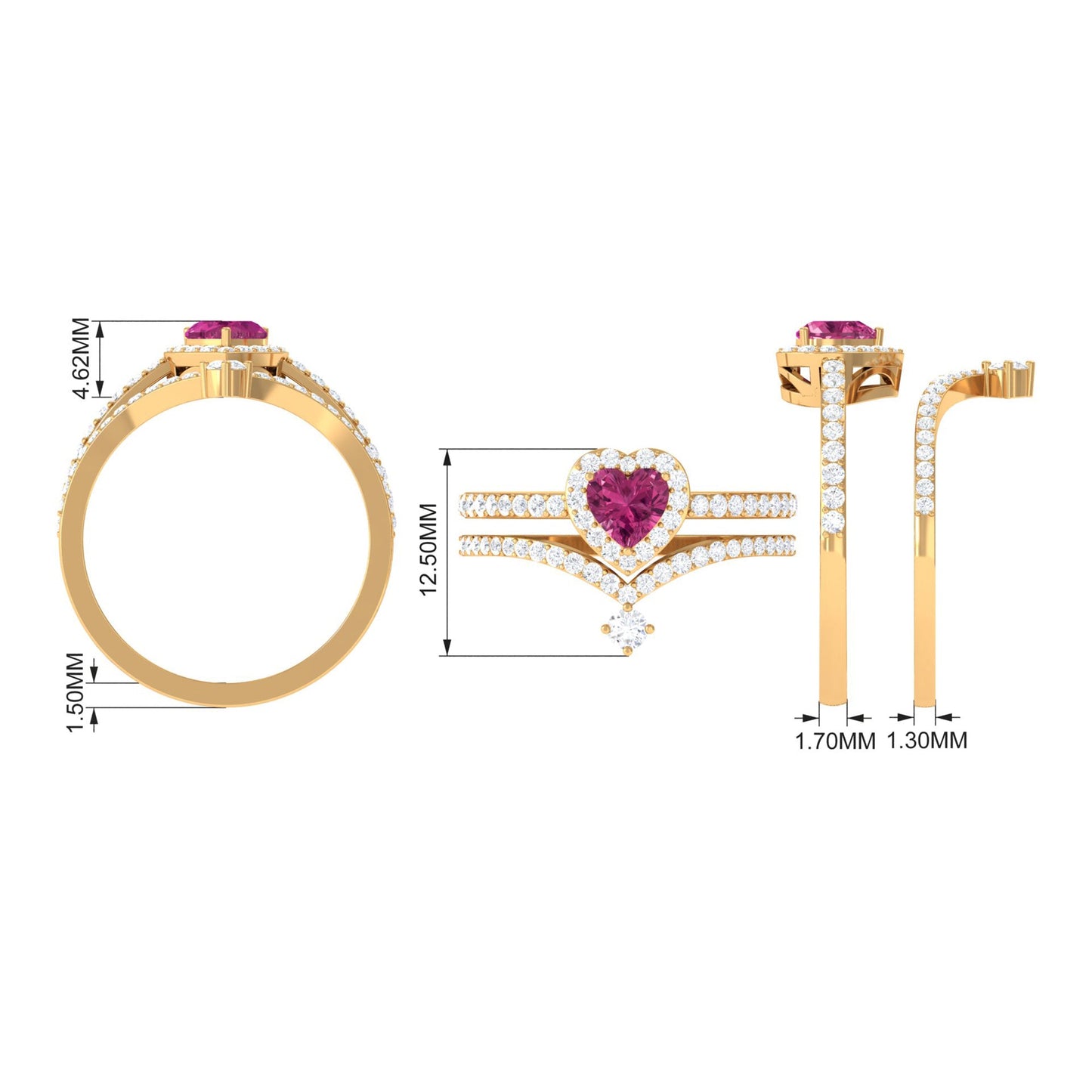 Genuine Pink Tourmaline Ring Set with Moissanite