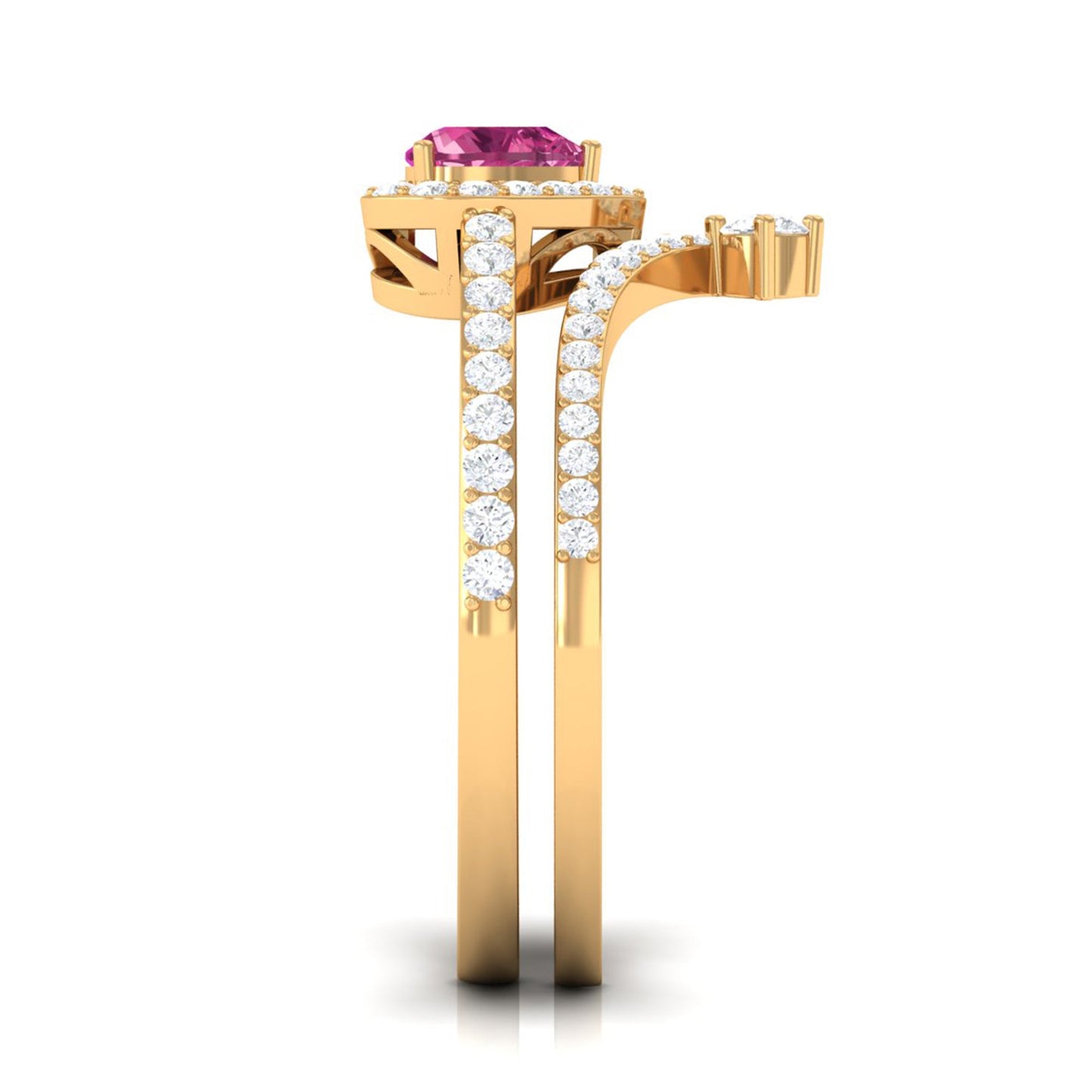 Genuine Pink Tourmaline Ring Set with Moissanite
