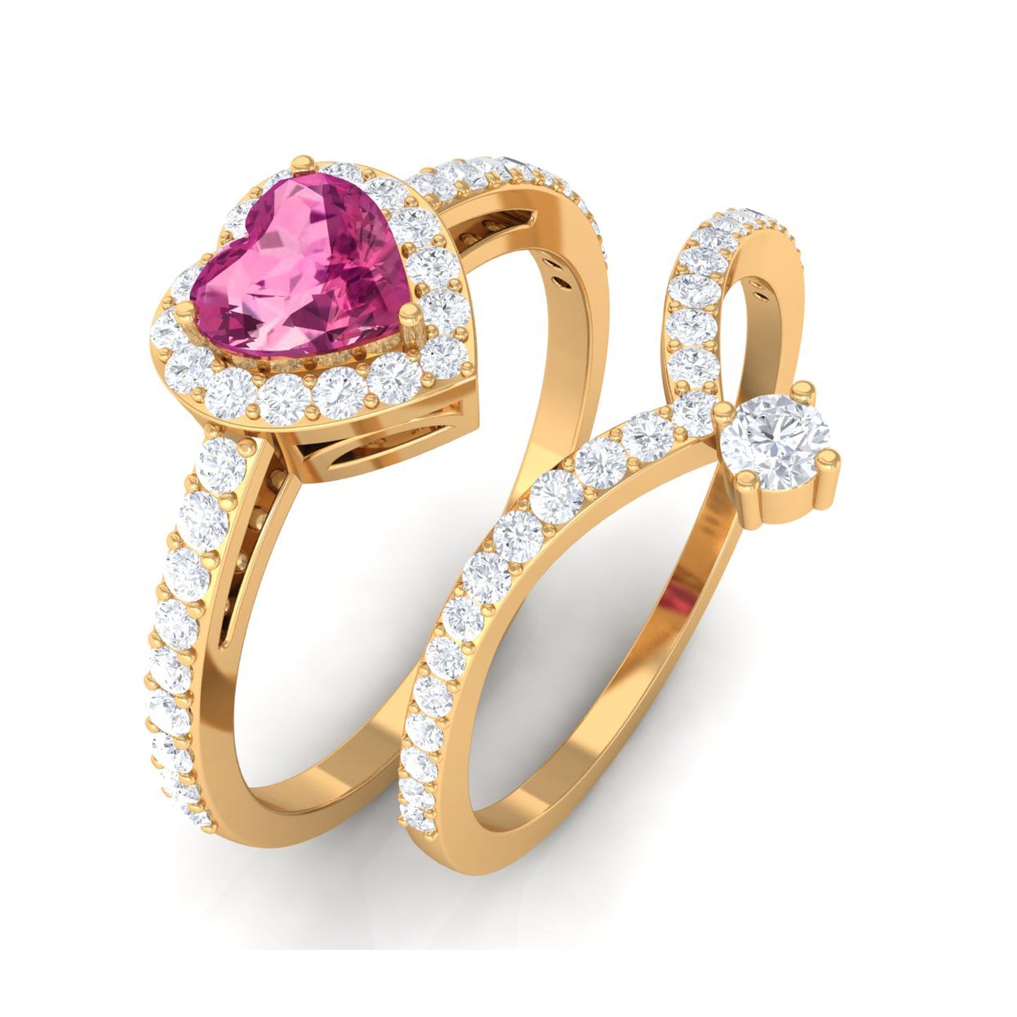 Genuine Pink Tourmaline Ring Set with Moissanite